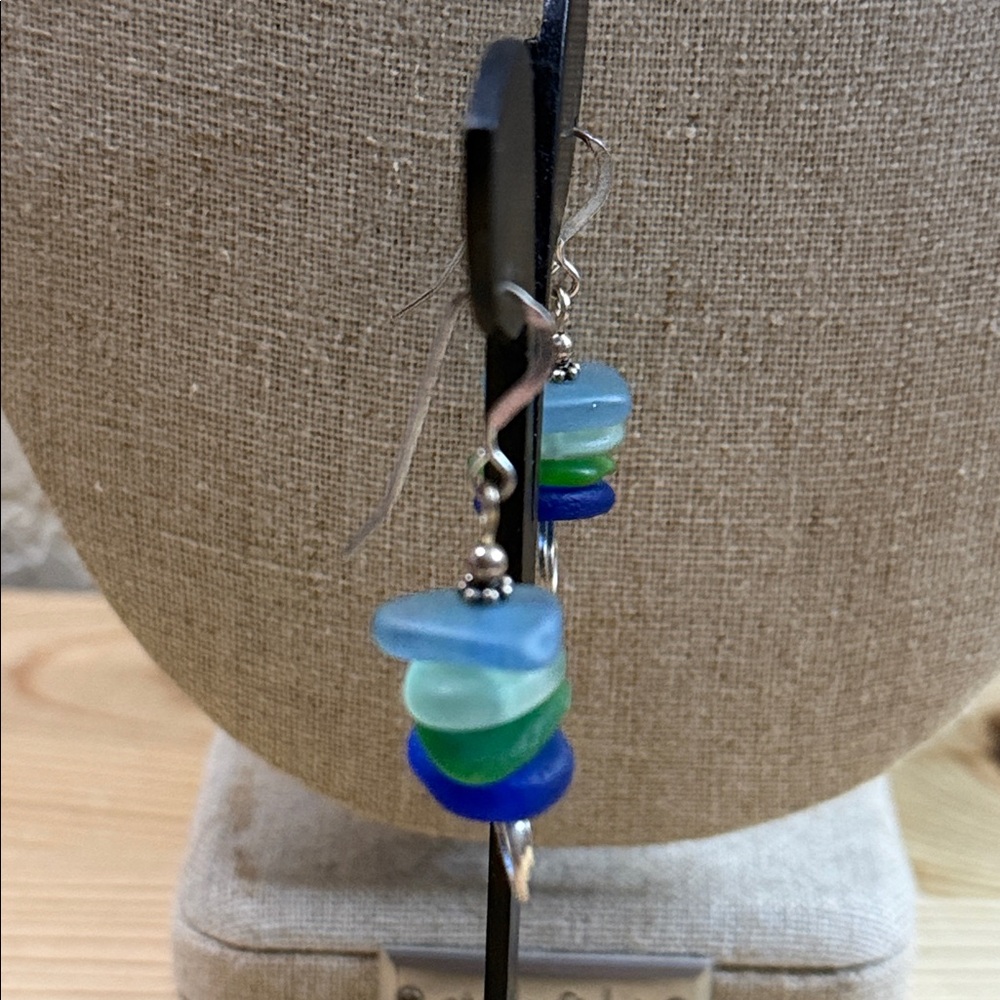 Fashion Jewelry Blue and Green Sea Glass Earrings - Picture 3 of 4